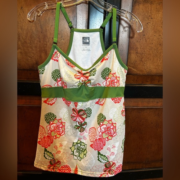 The North Face Floral Tank Top with Green and Red Floral Accents - Picture 1 of 2